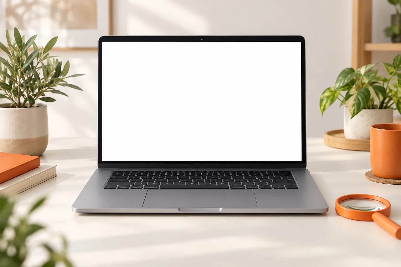 بيئة لابتوب مضيئة لعرض محتوى الموقع والبحث