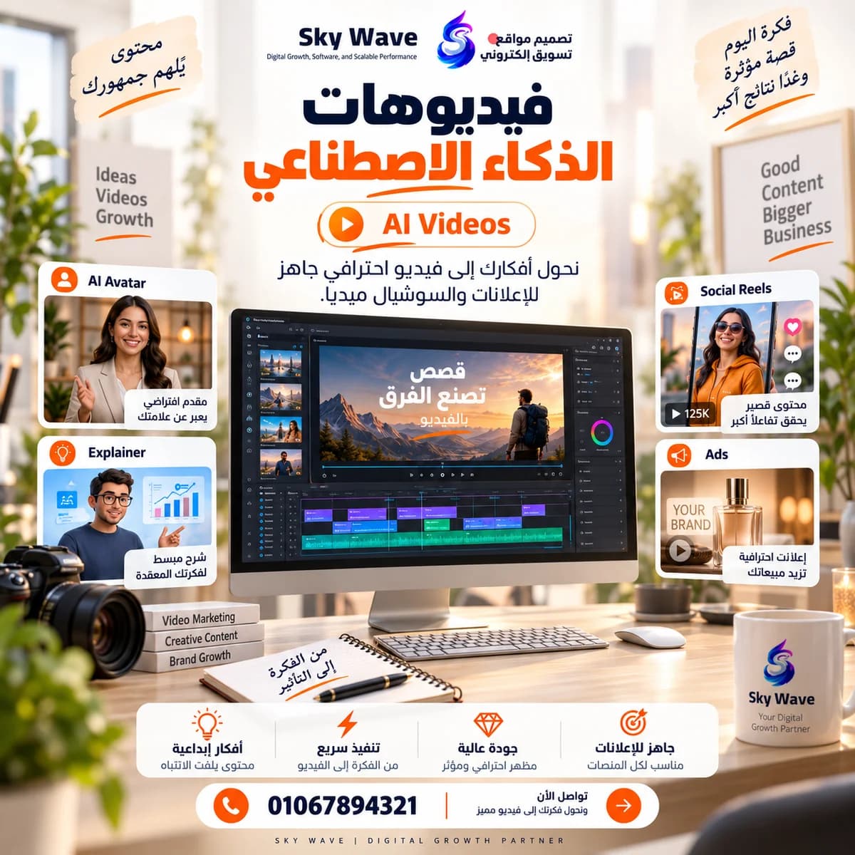 صناعة المحتوى المرئي وإنتاج الفيديوهات والموشن جرافيك